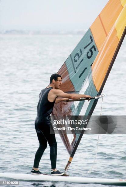 Prince Charles Windsurfing In Cowes, Isle Of Wight.