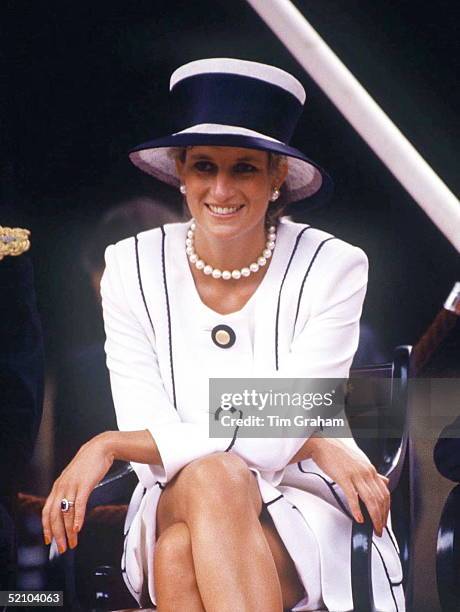 Princess Diana Attending Vj Day Commemorative Events Wearing A Suit Designed By Fashion Designer Tomas Starzewski