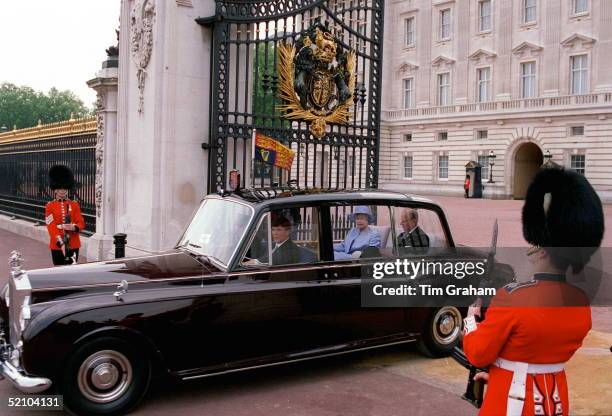 The Queen & Prince Philip Leave Buckingham Palace To Meet The Amir Of Kuwait During His State Visit