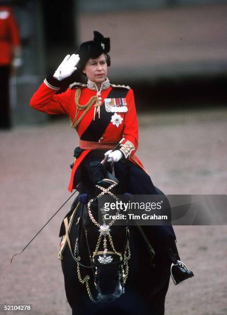 The Queen At Trooping The Colour Riding Her Horse Burmese Which Was A Gift From The Canadian Mounted Police