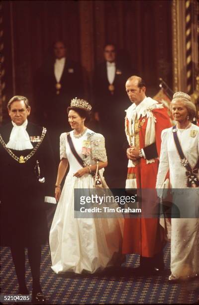 Princess Margaret With The Duke And Duchess Of Kent At The State Opening Of Parliament.