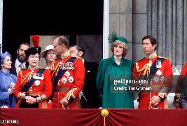 The Queen, Prince Philip, Princess Diana And Prince Charles On The Balcony At Buckingham Palace Watching Trooping The Colour. Princess Diana With...