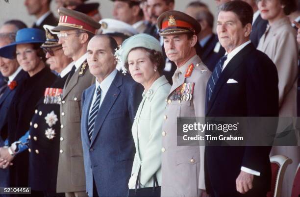 The Queen With Queen Beatrix Of The Netherlands, King Olav Of Norway, King Baudouin, President Mitterand, The Queen, Grand Duke Of Luxembourg And...