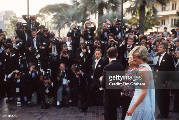Prince Charles And Princess Diana Arriving At The Cannes Film Festival For A Gala Night In Honour Of Actor Sir Alec Guinness They Are Accompanied By...