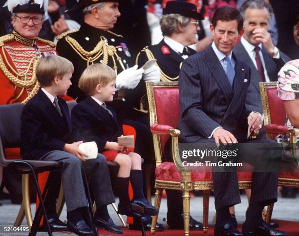 Prince Charles With Prince William And Prince Harry At Beating Retreat At Kensington Palace.