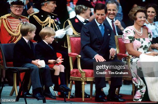 Prince Charles With Princes William And Harry Beating Retreat, Orangery, Kensington Palace.