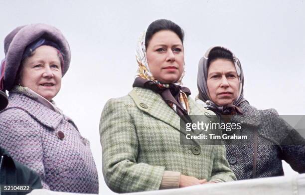 Queen Mother With Queen And Princess Margaret At Badminton.