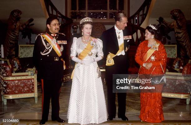 The Queen And Prince Philip With King Birendra Of Nepal And Queen Aishwarya At A State Banquet In Kathmandu, Nepal