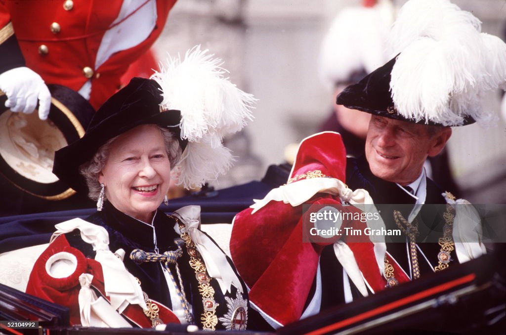 Queen And Prince Philip At Garter Service