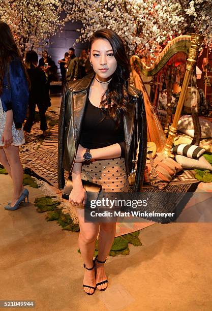 Actress Arden Cho attends the alice + olivia by Stacey Bendet and Neiman Marcus present See-Now-Buy-Now Runway Show at NeueHouse Los Angeles on April...