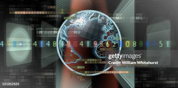 floating globe with numbers and grids - big data world stock pictures, royalty-free photos & images