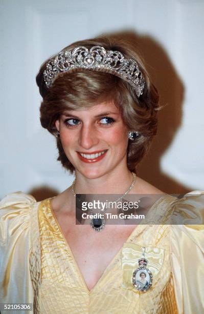 Diana, Princess Of Wales At Government House, Canberra, Australia Wearing The Spencer Tiara, The Royal Family Order Of The Queen And The Saudi Arabia...