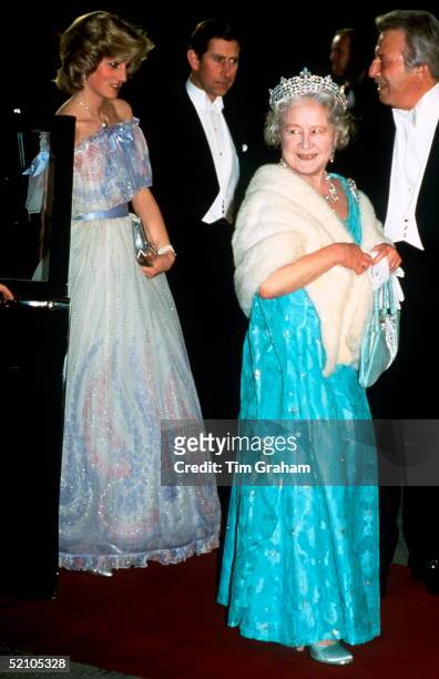 The Queen Mother, Prince Charles And Princess Diana [ Prince And Princess Of Wales ] Arriving For The Royal Variety Performance At The Victoria...