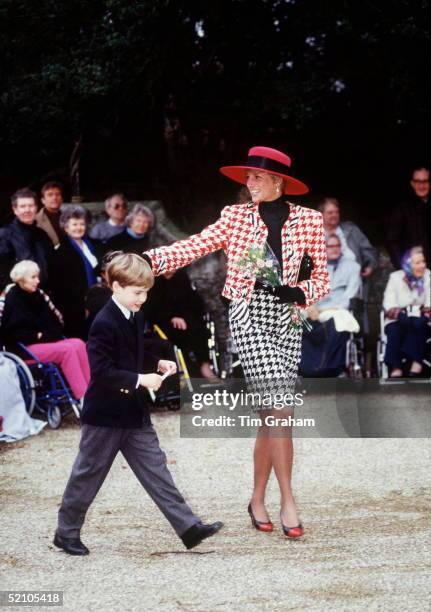 Princess Diana With Prince William At Sandringham After The Christening Of Her Niece