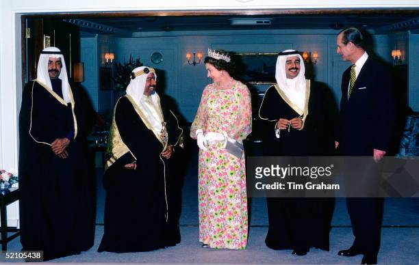 The Prime Minister Of Bahrain, The Amir Of Bahrain, Queen Elizabeth Ll, The Heir Apparent And Prince Philip On Board Hmy Britannia For A Reception...