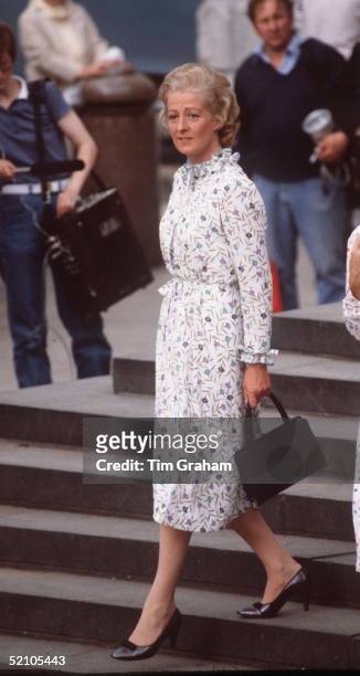 Mrs Frances Shand-kydd Leaving Her Daughter's Wedding Rehearsal At St Paul's Cathedral In London.