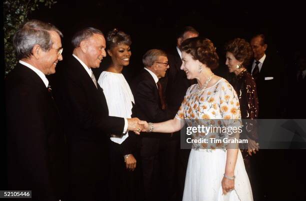 The Queen Meeting Frank Sinatra At A Stars Concert In California During An Official Tour Of America