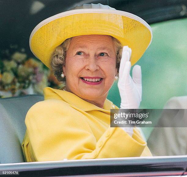 The Queen Waving From Her Official Car Whilst On A Visit To Derbyshire.