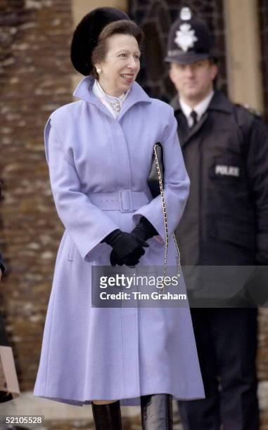 Princess Anne [ Princess Royal ] Wearing A Lilac Coat She Has Had For Many Years Looking Stylish For Church On Christmas Day At Sandringham.