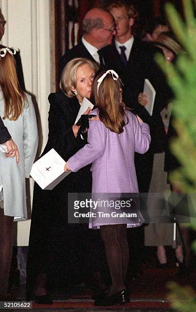 The Duchess Of Kent Gives Princess Eugenie A Kiss At The Memorial Service For Susan Barrantes At St Paul's Church, Knightsbridge, London.
