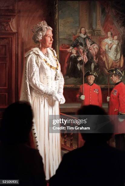 New Portrait Painting Of The Queen, In Her Robes For The State Opening Of Parliament, By Artist Andrew Festing For The Royal Hospital In Chelsea.