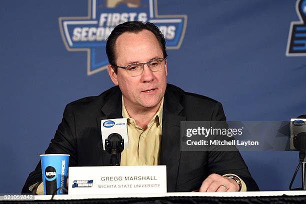 Head coach Gregg Marshall of the Wichita State Shockers addresses the media after during a second round NCAA College Basketball Tournament game...