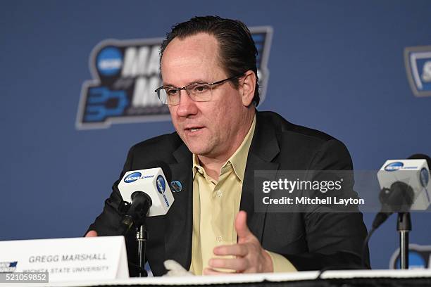 Head coach Gregg Marshall of the Wichita State Shockers addresses the media after during a second round NCAA College Basketball Tournament game...