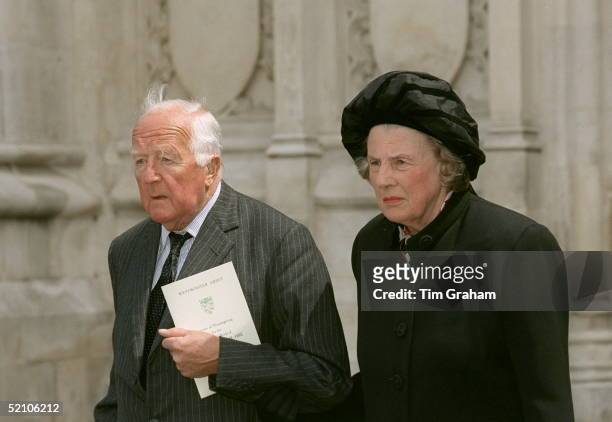 The Duke And Duchess Of Grafton Leaving Westminster Abbey, London, Having Attended The Service Of Thanksgiving For The Life And Work Of Ted Hughes,...