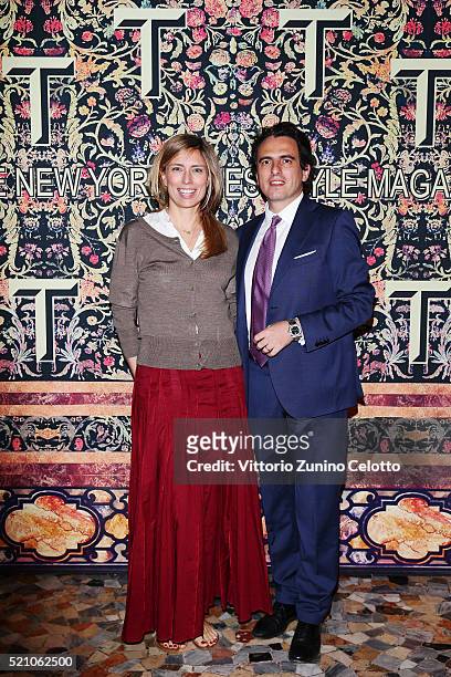 Giulia Molteni and Nicolo Bertolini Clerici attend the T Celebration of Culture Issue And Milan Design Week at Palazzo Crespi on April 11, 2016 in...