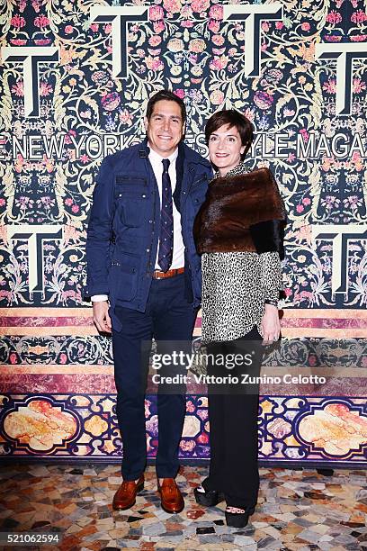 Jaime Jimenez and Daniela Riccardi attend the T Celebration of Culture Issue And Milan Design Week at Palazzo Crespi on April 11, 2016 in Milan,...