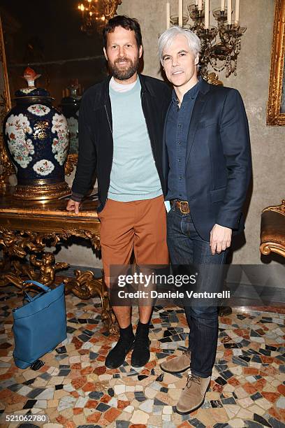 Martino Gamper and Tom Delavan attend the T Celebration of Culture Issue And Milan Design Week at Palazzo Crespi on April 11, 2016 in Milan, Italy.