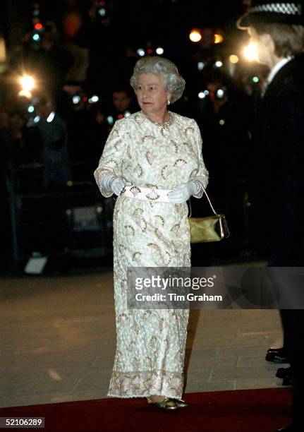The Queen Arriving At The Re-opening Of The Royal Opera House In Covent Garden, London.