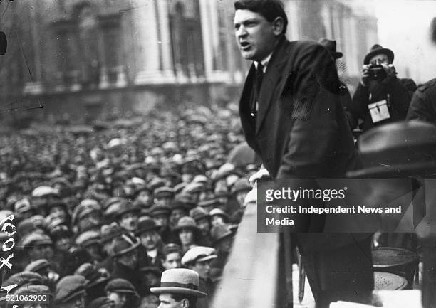 Michael Collins addresses an election meeting. Date unknown, circa 1921. .
