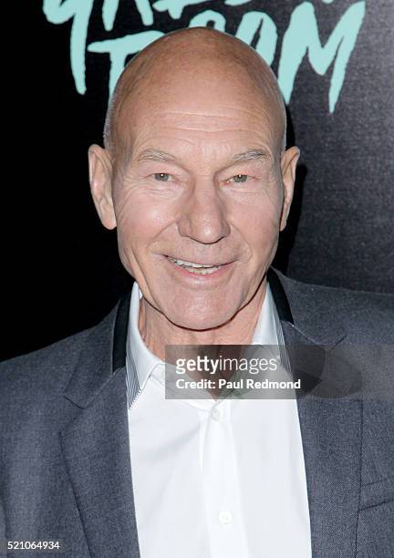 Actor Patrick Stewart attends the Premiere of A24's "Green Room" at ArcLight Hollywood on April 13, 2016 in Hollywood, California.