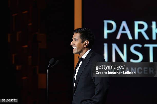 Dr. Sanjay Gupta speaks onstage during the launch of the Parker Institute for Cancer Immunotherapy, an unprecedented collaboration between the...