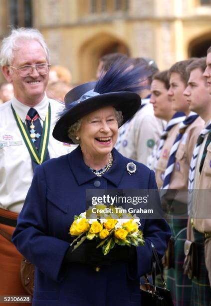 Queen Elizabeth II Happy And Smiling As She Celebrated Her 76th Birthday At Windsor Castle By Reviewing A Parade Of Queen's Scouts And Scouts From...