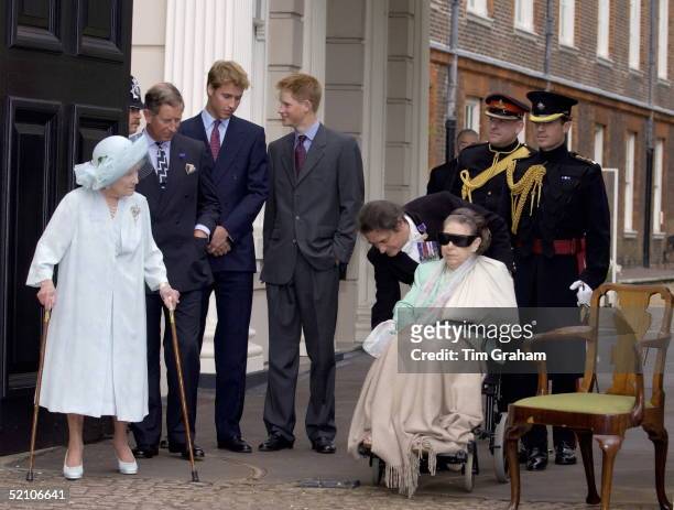 The Queen Mother At Clarence House In London On Her 101st Birthday. With Her Are Princess Margaret Who Has Suffered From Several Strokes, Prince...