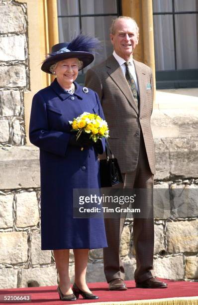 Queen Elizabeth II Happy And Smiling And Accompanied By Prince Philip As She Celebrated Her 76th Birthday At Windsor Castle By Reviewing A Parade Of...