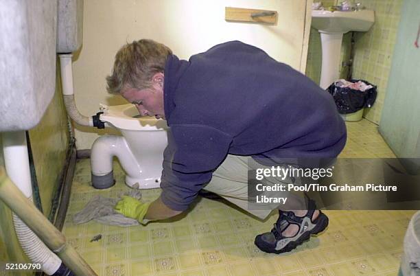 Prince William During His Raleigh International Expedition In Chile, Wearing Rubber Gloves While Cleaning The Toilet At The Team's Accommodation