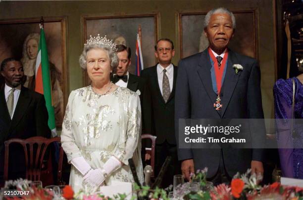 The Queen At A Banquet In Cape Town, South Africa. With Nelson Mandela