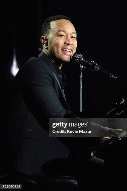 Recording artist John Legend performs onstage during the launch of the Parker Institute for Cancer Immunotherapy, an unprecedented collaboration...