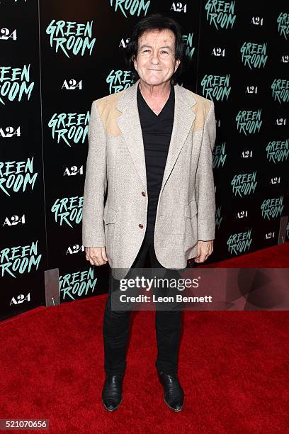 Music artist Lee Ving attends the premiere of A24's "Green Room" at ArcLight Hollywood on April 13, 2016 in Hollywood, California.