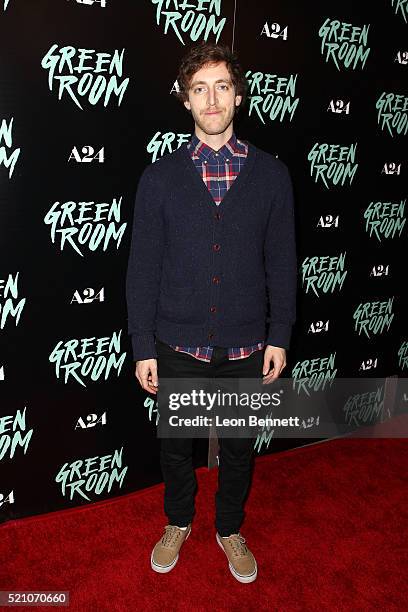 Actor Thomas Middleditch attends the premiere of A24's "Green Room" at ArcLight Hollywood on April 13, 2016 in Hollywood, California.