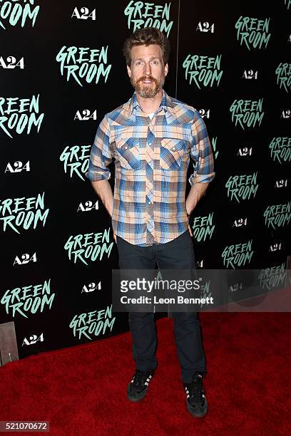 Actor Josh Meyers attends the premiere of A24's "Green Room" at ArcLight Hollywood on April 13, 2016 in Hollywood, California.