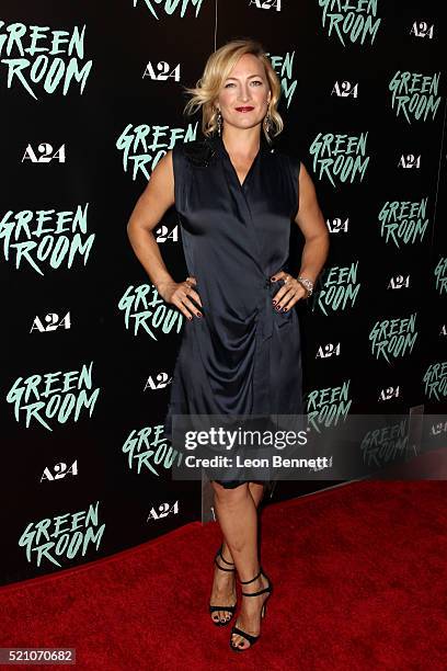 Actress Zor Bell attends the premiere of A24's "Green Room" at ArcLight Hollywood on April 13, 2016 in Hollywood, California.