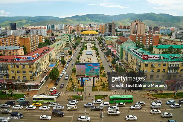 mongolia, ulan bator, peace avenue and the circus - independent mongolia stock pictures, royalty-free photos & images