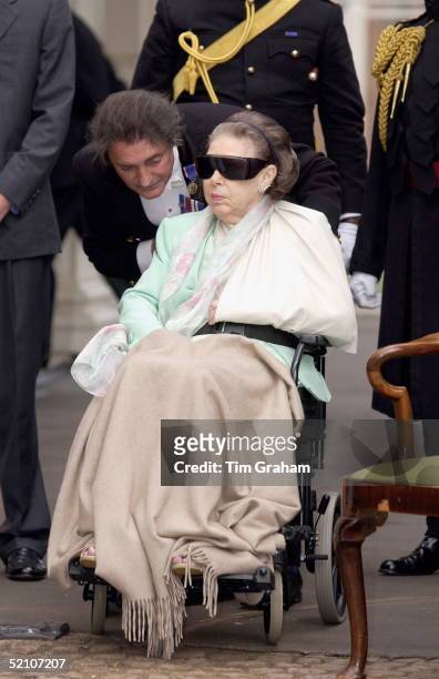 Princess Margaret At Clarence House She Is In A Wheelchair After Suffering A Number Of Strokes. Helping Her Is The Queen Mother's Butler William...