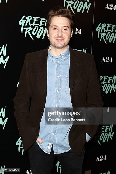 Director Duke Johnson attends the premiere of A24's "Green Room" at ArcLight Hollywood on April 13, 2016 in Hollywood, California.