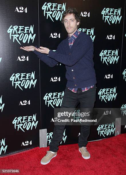 Actor Thomas Middleditch attends the Premiere of A24's "Green Room" at ArcLight Hollywood on April 13, 2016 in Hollywood, California.