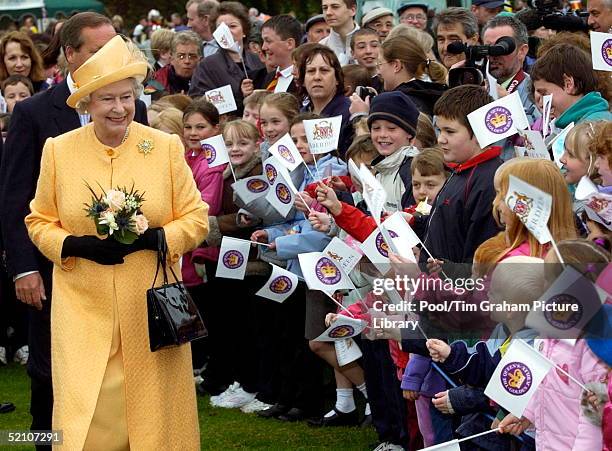 Queen Elizabeth II Greeting Well Wishers During Her Visit To Duthie Park, To Mark Her Continuing Golden Jubilee Tour.